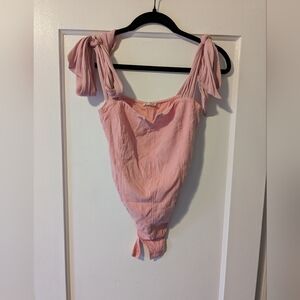 Free People Pink Tie Strap Bodysuit